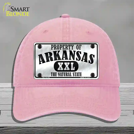 Property Of Arkansas Novelty License Plate Hat Unconstructed Cotton / Pink