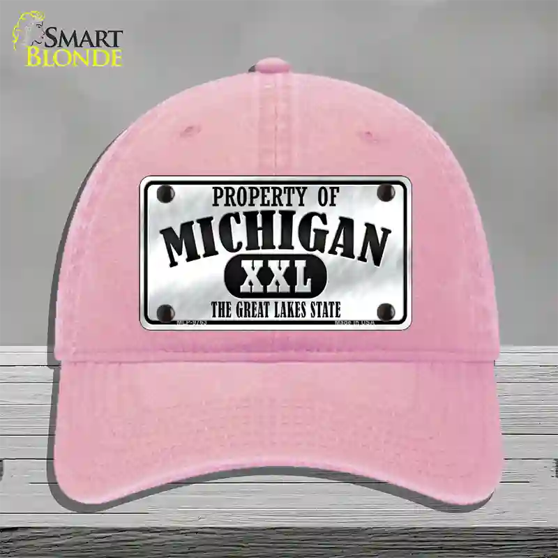 Property Of Michigan Novelty License Plate Hat Unconstructed Cotton / Pink