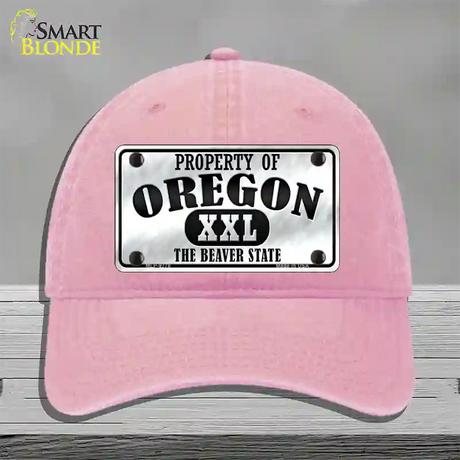 Property Of Oregon Novelty License Plate Hat Unconstructed Cotton / Pink