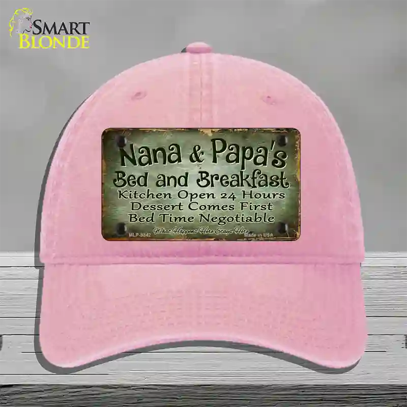 Nana And Papas Bed And Breakfast Novelty License Plate Hat Unconstructed Cotton / Pink