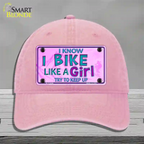 Bike Like A Girl Pink Novelty License Plate Hat Unconstructed Cotton / Pink