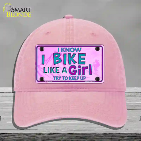 Bike Like A Girl Pink Novelty License Plate Hat Unconstructed Cotton / Pink