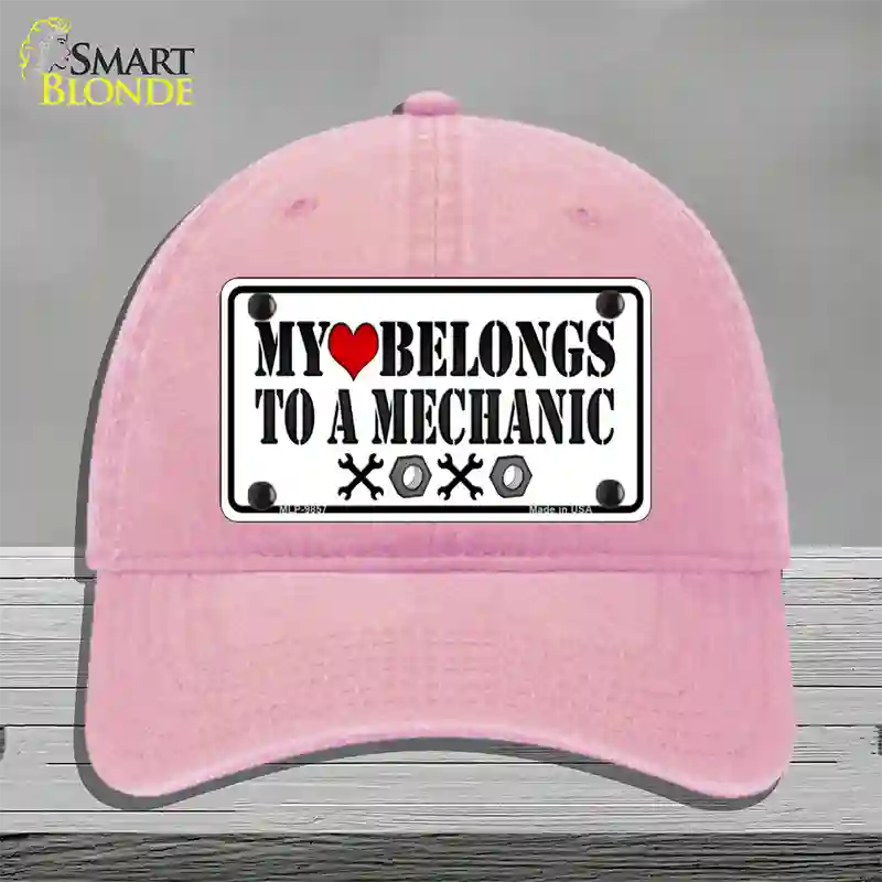 Heart Belongs To Mechanic Novelty License Plate Hat Unconstructed Cotton / Pink