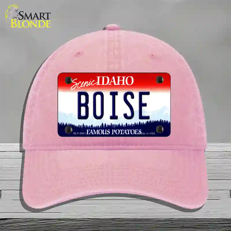 Boise Idaho Novelty License Plate Hat Unconstructed Cotton / Pink