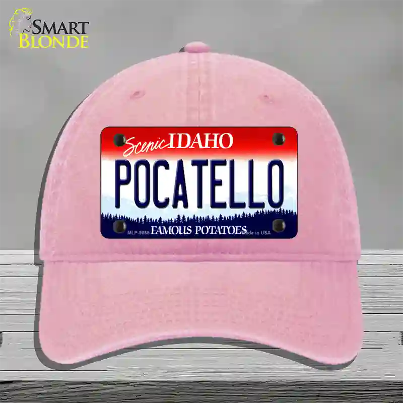 Pocatello Idaho Novelty License Plate Hat Unconstructed Cotton / Pink