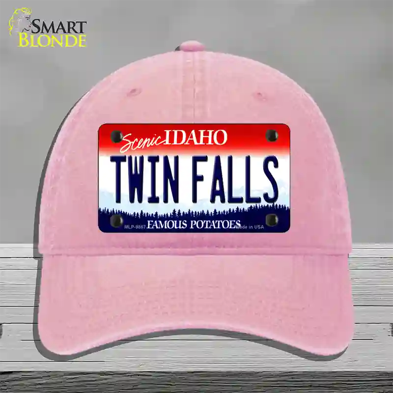 Twin Falls Idaho Novelty License Plate Hat Unconstructed Cotton / Pink