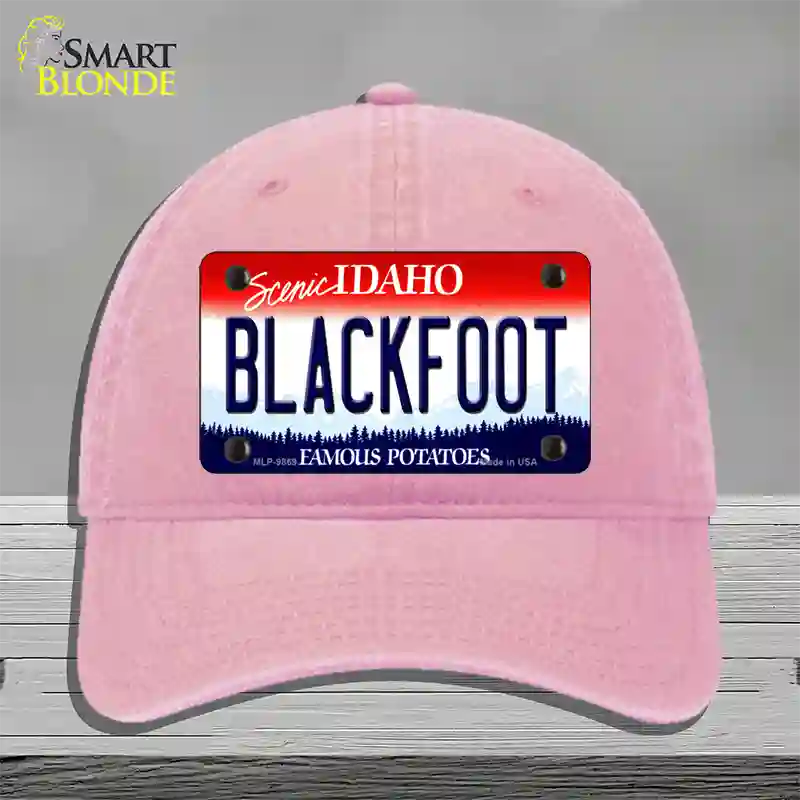 Blackfoot Idaho Novelty License Plate Hat Unconstructed Cotton / Pink