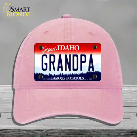 Grandpa Idaho Novelty License Plate Hat Unconstructed Cotton / Pink