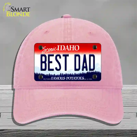 Best Dad Idaho Novelty License Plate Hat Unconstructed Cotton / Pink