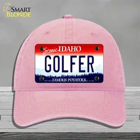 Golfer Idaho Novelty License Plate Hat Unconstructed Cotton / Pink