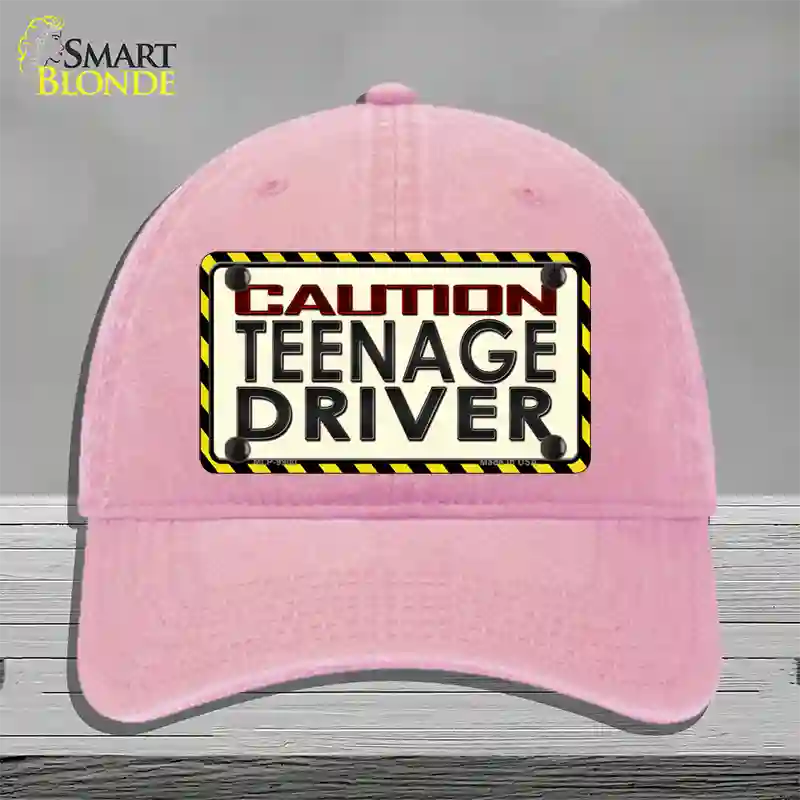 Caution Teenage Driver Novelty License Plate Hat Unconstructed Cotton / Pink