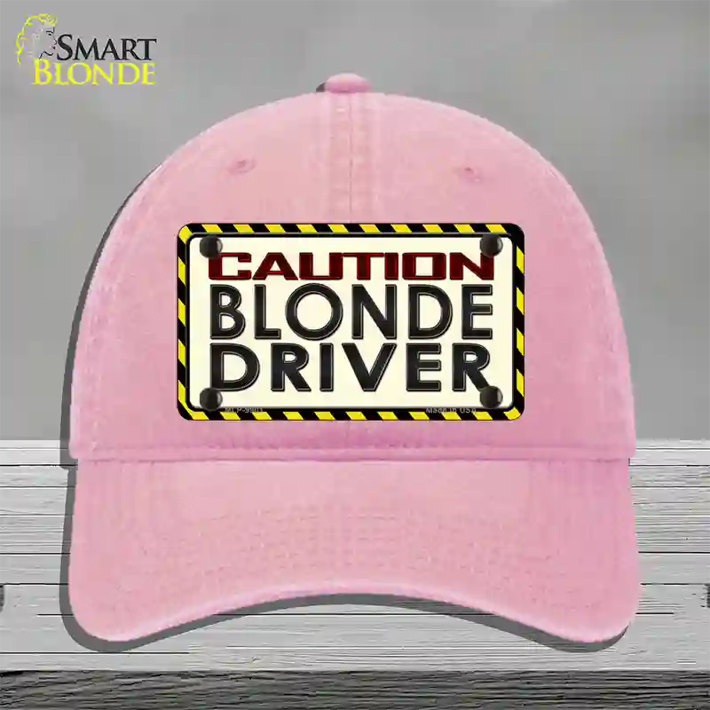 Caution Blonde Driver Novelty License Plate Hat Unconstructed Cotton / Pink