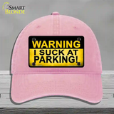 Warning Suck At Parking Novelty License Plate Hat Unconstructed Cotton / Pink