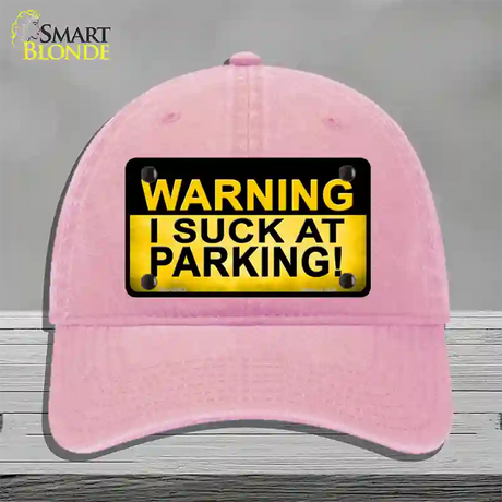 Warning Suck At Parking Novelty License Plate Hat Unconstructed Cotton / Pink