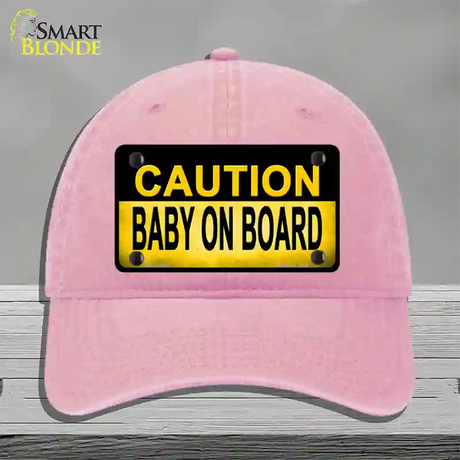 Caution Baby On Board Novelty License Plate Hat Unconstructed Cotton / Pink