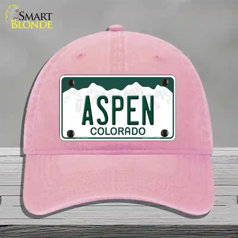 Aspen Colorado Novelty License Plate Hat Unconstructed Cotton / Pink