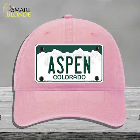 Aspen Colorado Novelty License Plate Hat Unconstructed Cotton / Pink