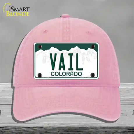 Vail Colorado Novelty License Plate Hat Unconstructed Cotton / Pink