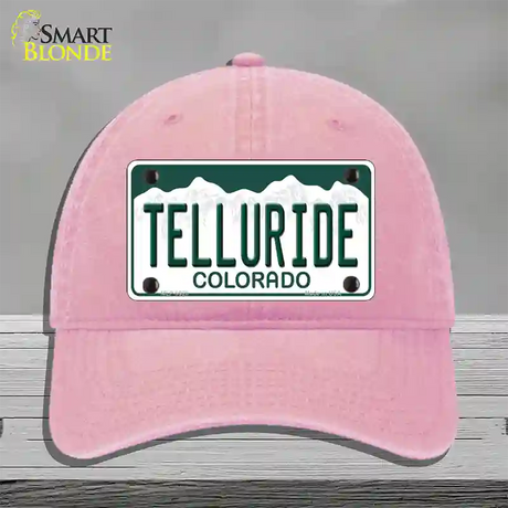 Telluride Colorado Novelty License Plate Hat Unconstructed Cotton / Pink