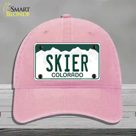 Skier Colorado Novelty License Plate Hat Unconstructed Cotton / Pink