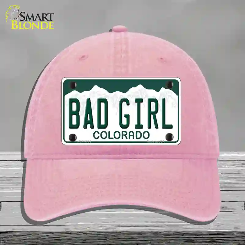 Bad Girl Colorado Novelty License Plate Hat Unconstructed Cotton / Pink