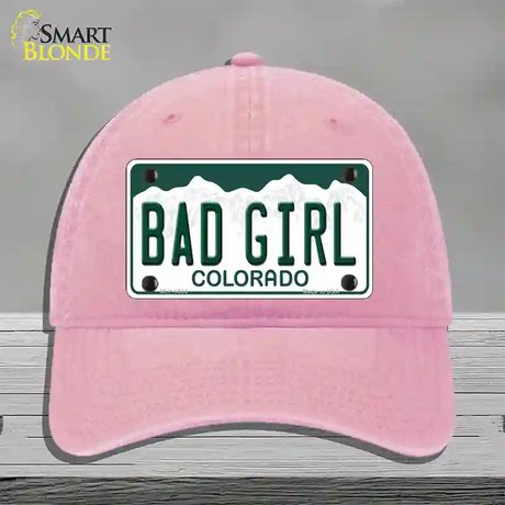 Bad Girl Colorado Novelty License Plate Hat Unconstructed Cotton / Pink