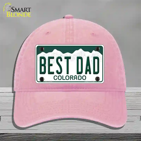 Best Dad Colorado Novelty License Plate Hat Unconstructed Cotton / Pink