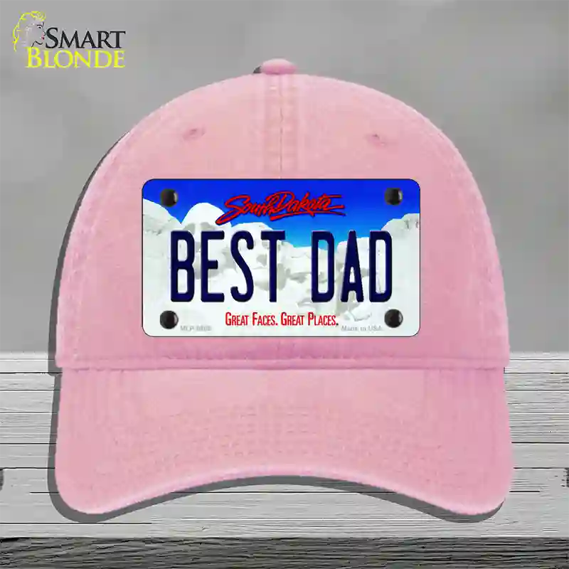 Best Dad South Dakota Novelty License Plate Hat Unconstructed Cotton / Pink