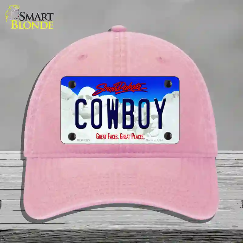 Cowboy South Dakota Novelty License Plate Hat Unconstructed Cotton / Pink