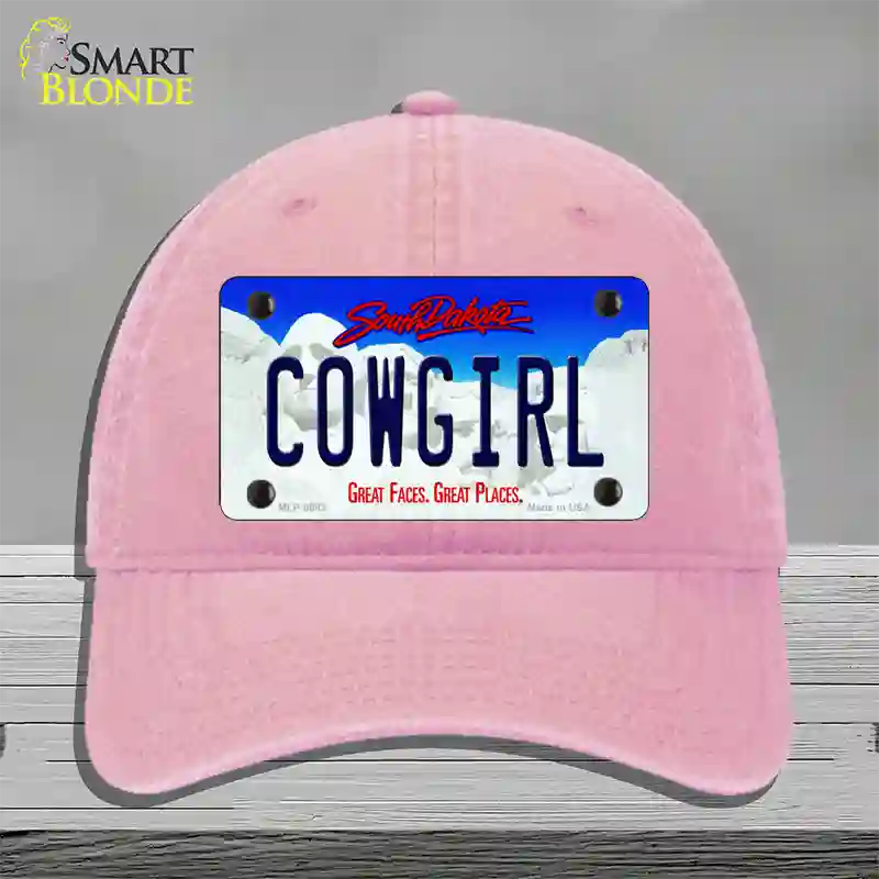 Cowgirl South Dakota Novelty License Plate Hat Unconstructed Cotton / Pink