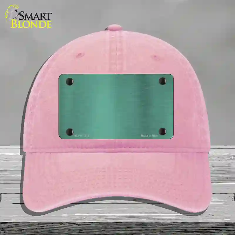 Teal Metallic Solid Novelty License Plate Hat Unconstructed Cotton / Pink