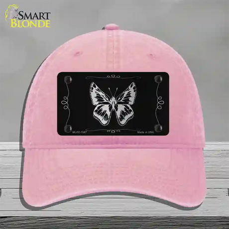 Butterfly Black Brushed Chrome Novelty License Plate Hat Unconstructed Cotton / Pink