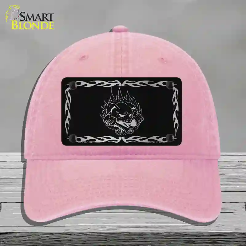 Pig In Flames Black Brushed Chrome Novelty License Plate Hat Unconstructed Cotton / Pink