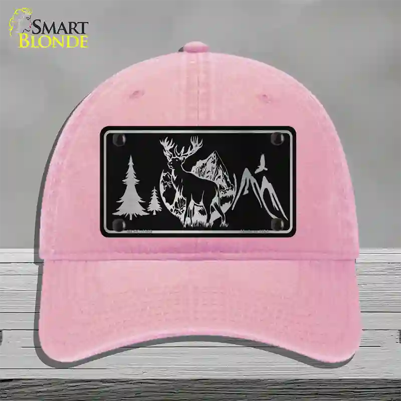 Elk Black Brushed Chrome Novelty License Plate Hat Unconstructed Cotton / Pink