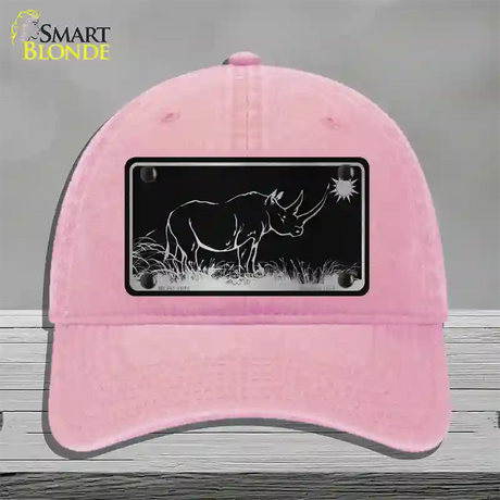 Rhino Black Brushed Chrome Novelty License Plate Hat Unconstructed Cotton / Pink