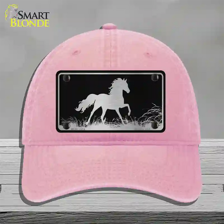 Horse Black Brushed Chrome Novelty License Plate Hat Unconstructed Cotton / Pink