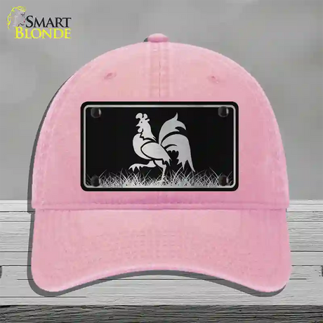 Rooster Black Brushed Chrome Novelty License Plate Hat Unconstructed Cotton / Pink