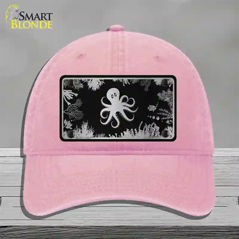 Octopus Black Brushed Chrome Novelty License Plate Hat Unconstructed Cotton / Pink