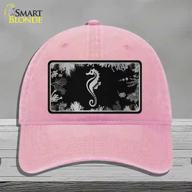 Sea Horse Black Brushed Chrome Novelty License Plate Hat Unconstructed Cotton / Pink