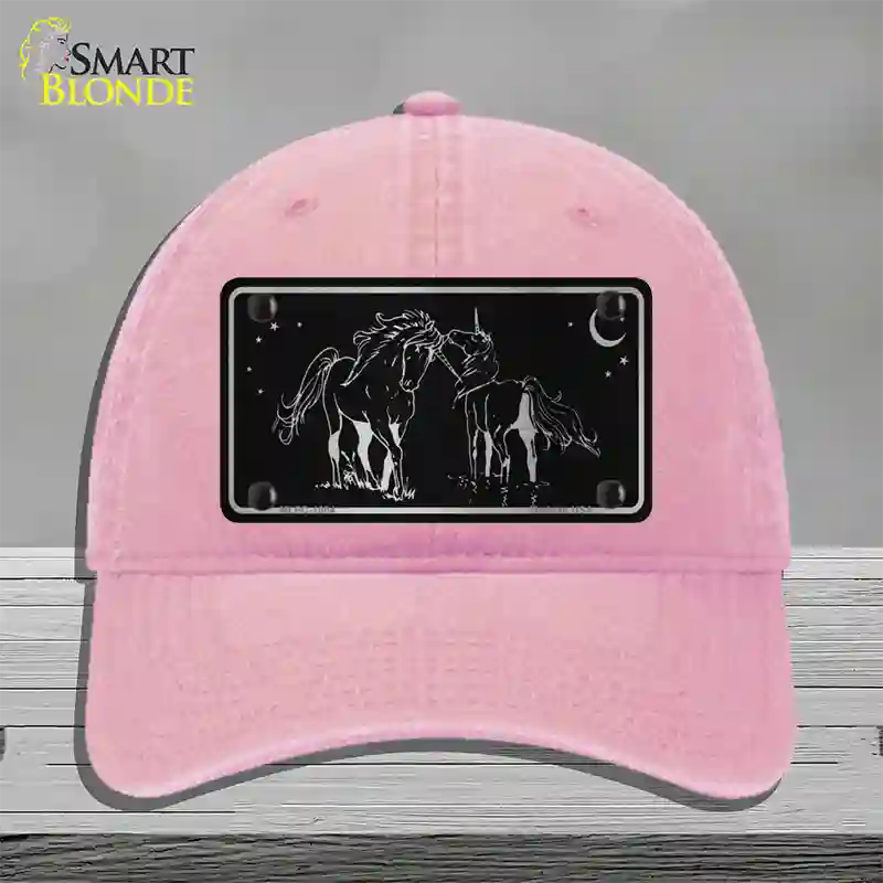 Unicorns Black Brushed Chrome Novelty License Plate Hat Unconstructed Cotton / Pink