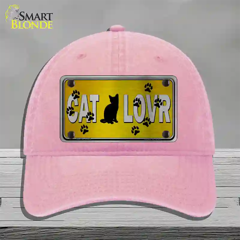 Cat Lover Yellow Brushed Chrome Novelty License Plate Hat Tag Unconstructed Cotton / Pink