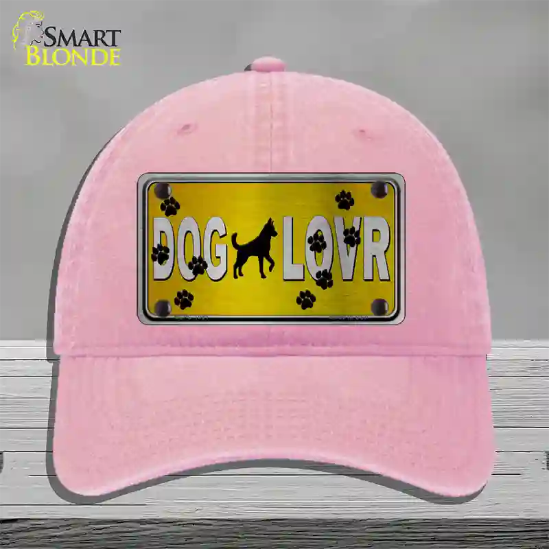 Dog Lover Yellow Brushed Chrome Novelty License Plate Hat Tag Unconstructed Cotton / Pink