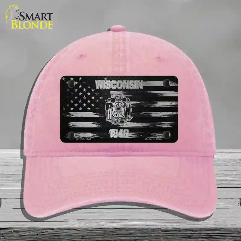 Wisconsin Carbon Fiber Novelty License Plate Hat Unconstructed Cotton / Pink