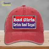 Bad Girls Drive Bad Toys Novelty License Plate Hat Unconstructed Cotton / Red