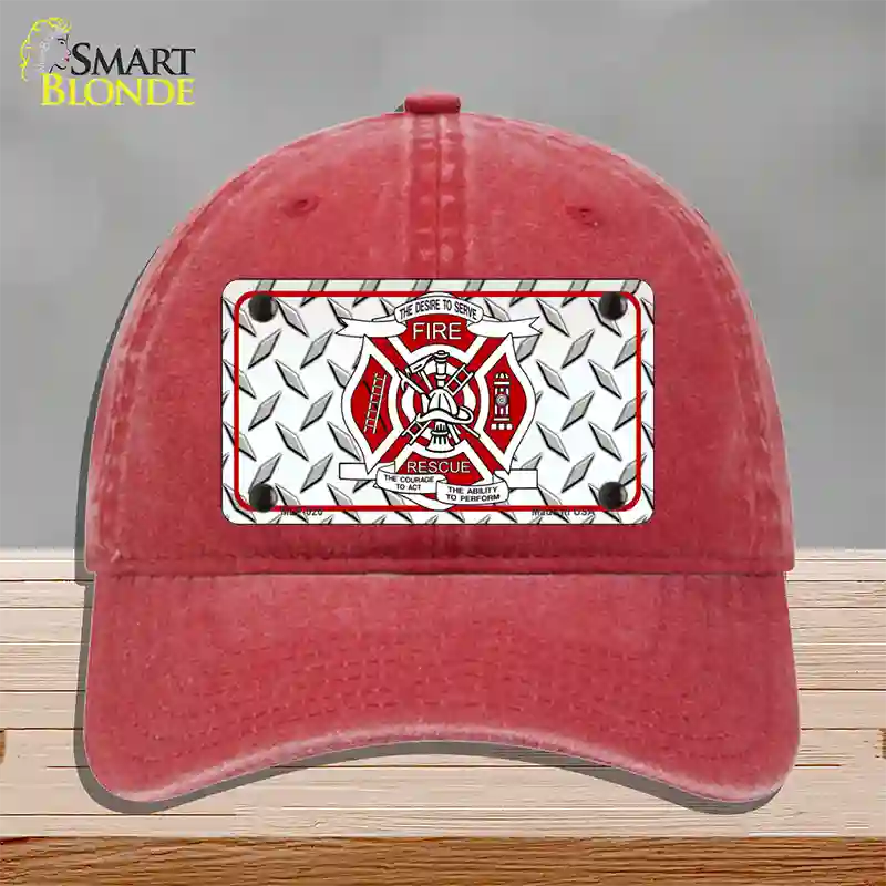 Fire Fighter Rescue Novelty License Plate Hat Unconstructed Cotton / Red