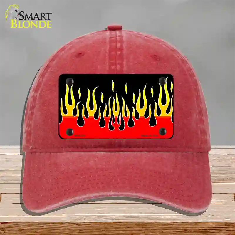 Flames Novelty License Plate Hat Unconstructed Cotton / Red