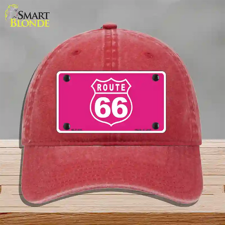 US Route 66 Pink Novelty License Plate Hat Unconstructed Cotton / Red