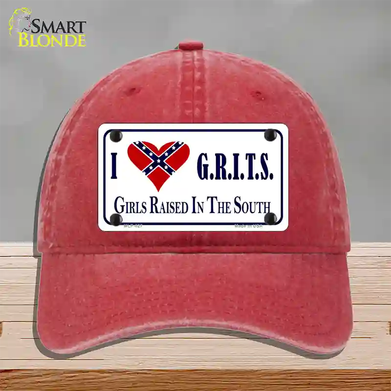 G.R.I.T.S. Confederate Flag Novelty License Plate Hat Unconstructed Cotton / Red