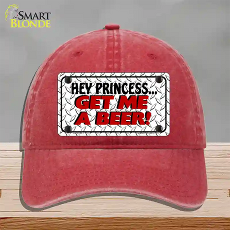 Get Me a Beer Novelty License Plate Hat Unconstructed Cotton / Red