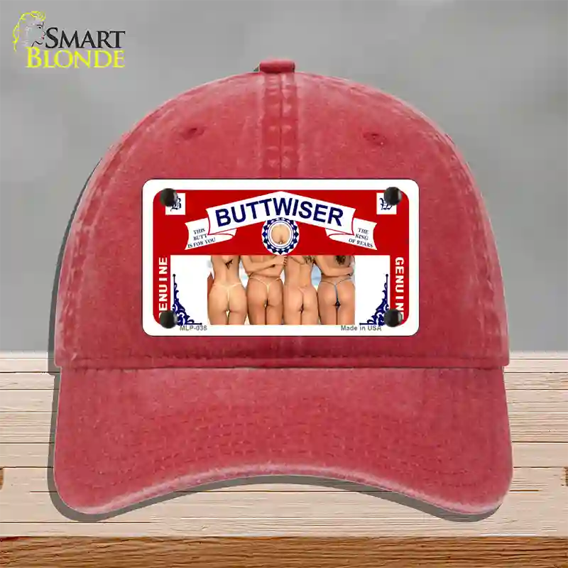 Buttwiser Beer Girls Novelty License Plate Hat Unconstructed Cotton / Red